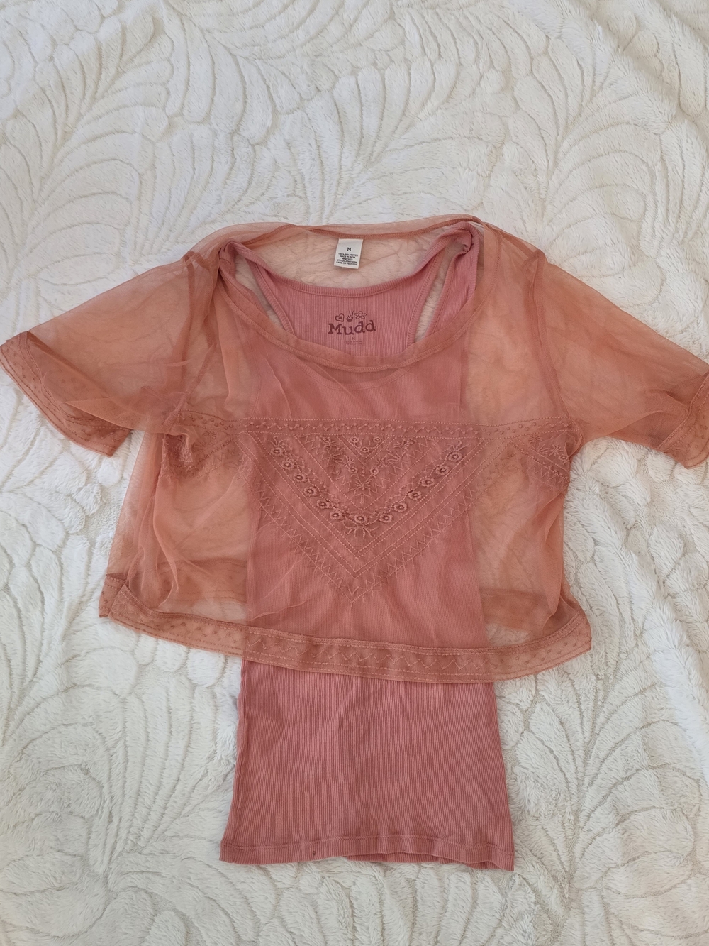 Mudd Sheer Layered Peach Top